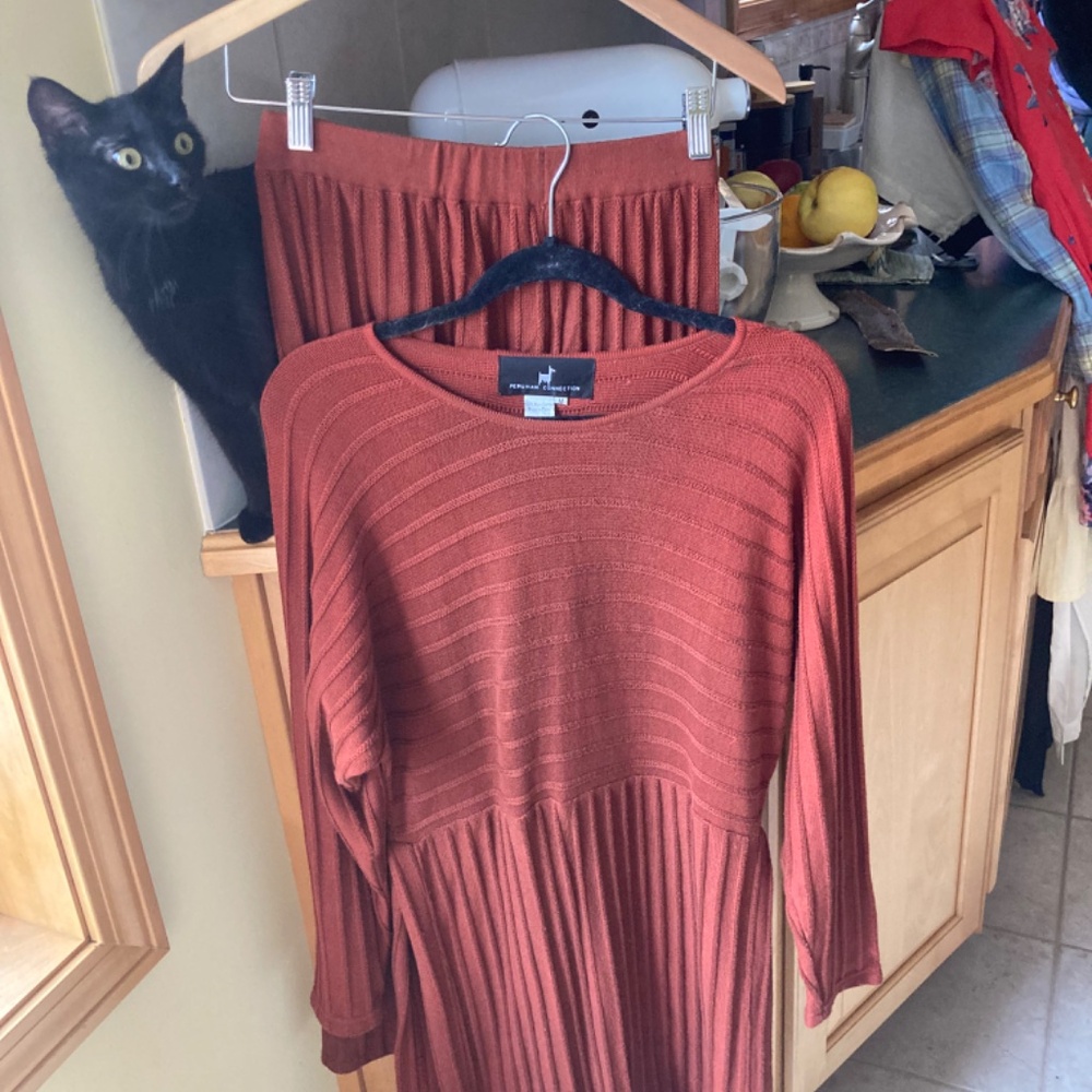 Peruvian Connection Rust Red Tunic/Skirt Set, S - image 1